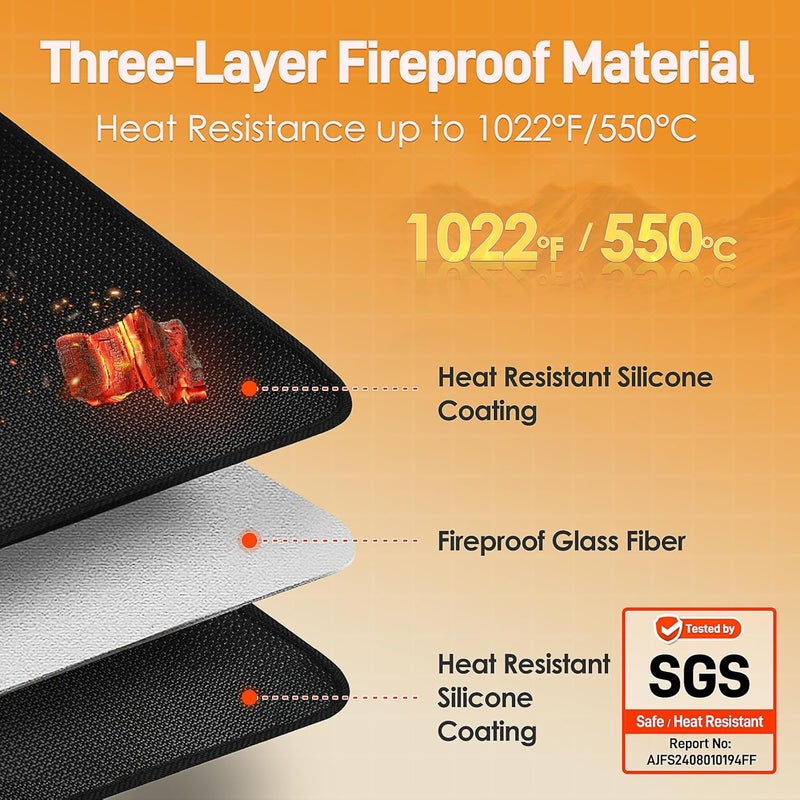 Amerbro 25 x 19.5in Heat Resistant Grill Mats for Outdoor Grill to Protect Your Prep Table and Outdoor Grill Table - Fire Proof & Water Proof & Oil Proof BBQ Mat - Black (0.6mm) - Image 2